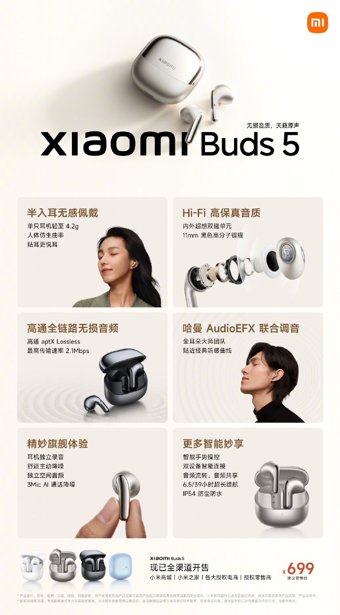 The Buds 5：价格实惠的旗舰无线音频产品（？）(来源：小米微博）