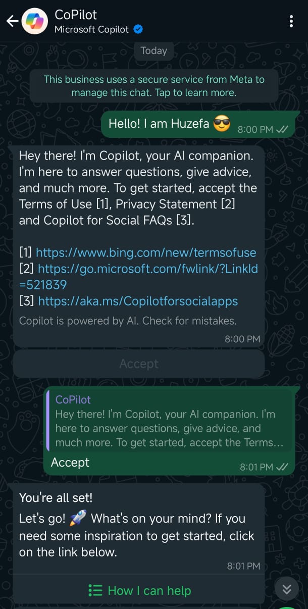 WhatsApp 中的 Microsoft Copilot（图片来源：Windows Latest）