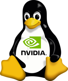 Linux 上的 Nvidia 驱动程序现在默认使用开源 GPU 内核模块。(图片来源：Nvidia 徽标和 Tux，维基共享资源）