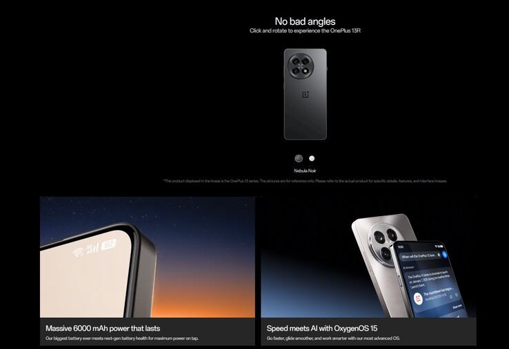 官方预告网页上宣传的 OnePlus 13R 电池容量（图片来源：OnePlus）