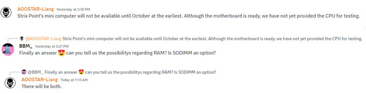 关于即将推出的 Strix Point 迷你 PC（图片来源：AOOSTAR Discord）