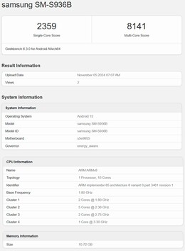 Exynos 2500 Geekbench CPU（图片来源：Geekbench）