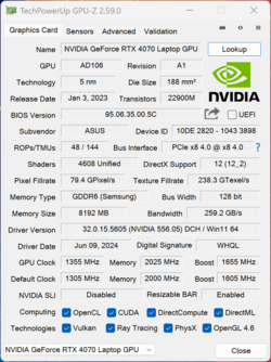 GPU-Z NvidiaGeForce RTX 4070 笔记本电脑