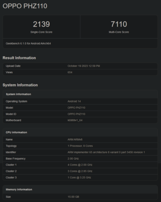 Dimensity 9300 Geekbench 得分（图片来自 Geekbench）