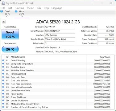 ADATA SE920 支持 PCIe 4.0 x4