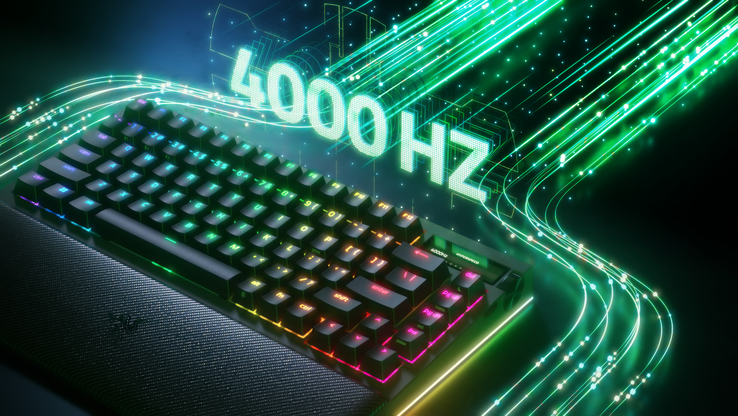 键盘支持 4,000 Hz 轮询率，可实现超灵敏输入。(图片来源：Razer）