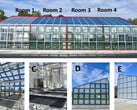 使用了四个不同程度覆盖透明太阳能电池板的独立房间。