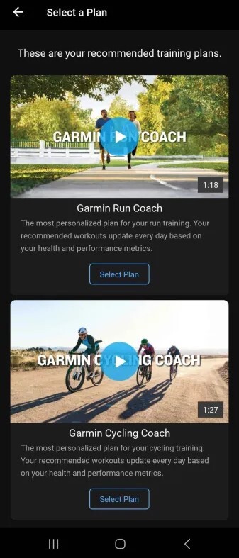 Garmin Connect 应用程序中的新 Garmin Coach 工具截图。(图片来源：Garmin）