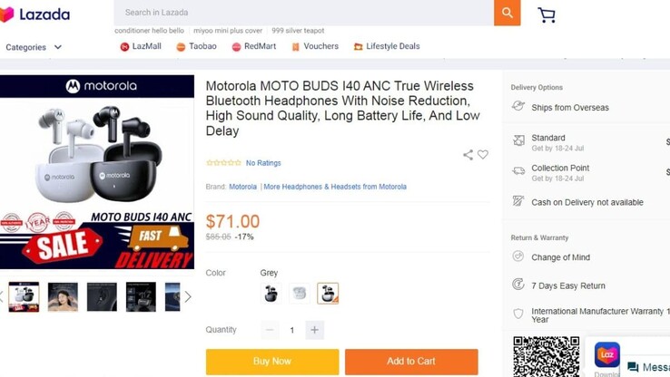 新加坡网站 Lazada 上的 Moto Buds I40（来源：Lazada）