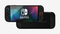 任天堂 Switch 2 的渲染图显示其显示屏比前代产品大得多。(图片来源：91Mobiles &amp;amp; OnLeaks）