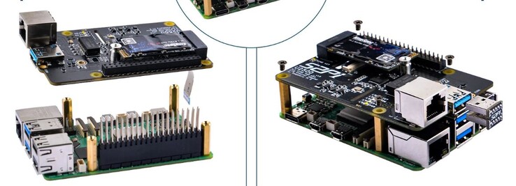 固态硬盘通过 PCIe 接口连接，网络模块通过 USB 接口连接。
