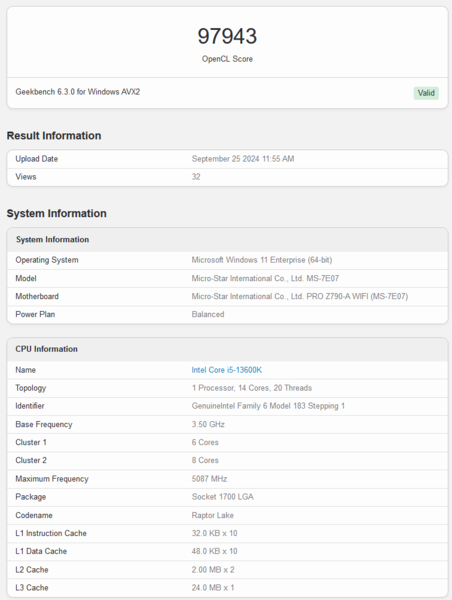 英特尔 Battlemage GPU 的 Geekbench 性能（图片来源：Geekbench）