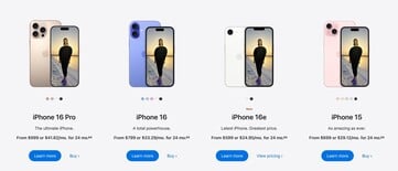 iPhone 16E 发布后的Apple iPhone 页面不再有 iPhone 14 和 iPhone SE。(图片来源：Apple)