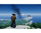 对马岛之魂》中的风景照，展示了站在山上俯瞰岛屿的金。(图片来源：Steam）