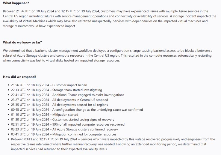 错误配置更改导致 MS Central US Azure 故障的时间轴。(图片来源：微软）