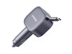 Anker Nano 75W 车载充电器，配有可伸缩 USB-C 电缆和另一个 USB-C 端口。(图片来源：Anker/亚马逊）