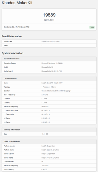 英特尔 Arc 130V Geekbench OpenCL 得分（图片来源：Geekbench）