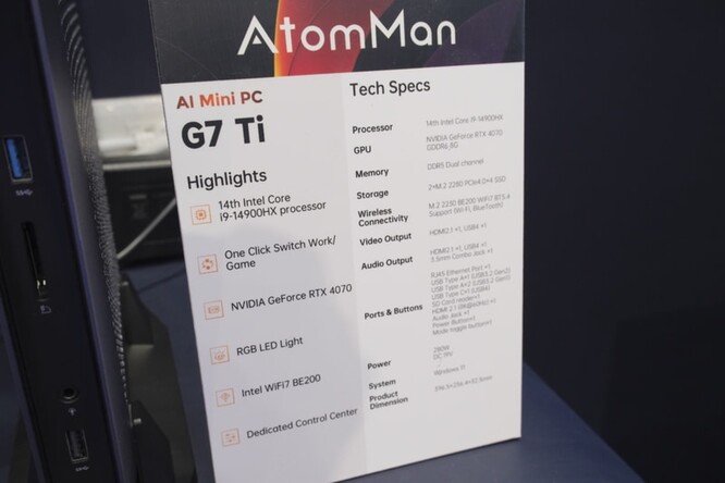 Minisforum AtomMan G7 Ti 的规格令人印象深刻。(来源：PC Watch）
