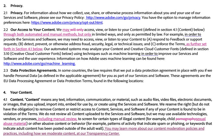 Adobe 在今天的一篇博文中强调了最近对其使用条款的修改。(图片来源：Adobe）