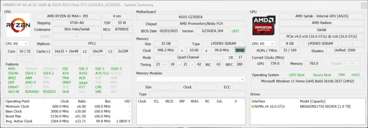 HWiNFO 华硕 ROG Flow Z13，搭载 Ryzen AI Max+ 395