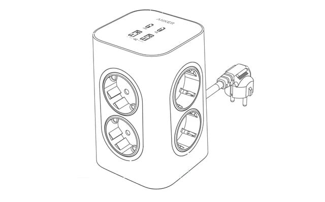 即将推出的 Anker 12 合 1 20W 电源插座草图。(图片来源：Anker）