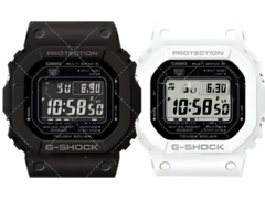 黑色卡西欧 GW-5000HS-1 和白色卡西欧 GW-5000HS-7 手表。(图片来源：Great G-Shock World - 使用 AI 放大) 