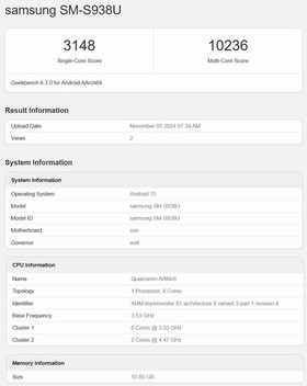 Galaxy Geekbench CPU 的骁龙 8 精英版（图片来源：Geekbench）