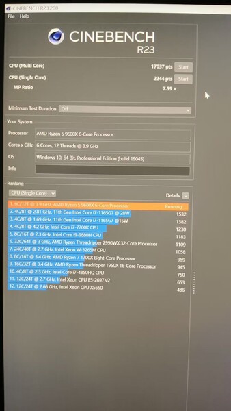 AMD Ryzen 5 9600X Cinebench R24 评分（图片来源：HXL on X）