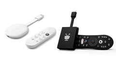 与 Google TV 搭配使用的 Chromecast 已经停产，但还有其他替代产品，如 TiVo Stream 4K。(图片来源：谷歌和 TiVo）