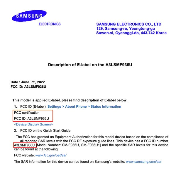 Galaxy S25 Plus。(图片来源：FCC）