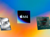 Apple M4 在 Geekbench 6 单核心基准测试中领先于 Core Ultra 9 285K 和 Ryzen 9 9950X。(图片来源：Apple, AMD, Intel, Unsplash, 已编辑)