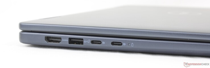 左：HDMI 1.4（最高仅 1080p60）、USB-A 3.2 Gen.1、2x USB-C 3.2 Gen.2 (10 Gbps) w/ DisplayPort 1.4 + Power Delivery
