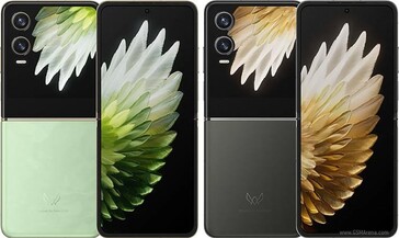 Tecno Phantom V Flip2 的月尘灰和石灰绿配色（图片来源：Tecno）