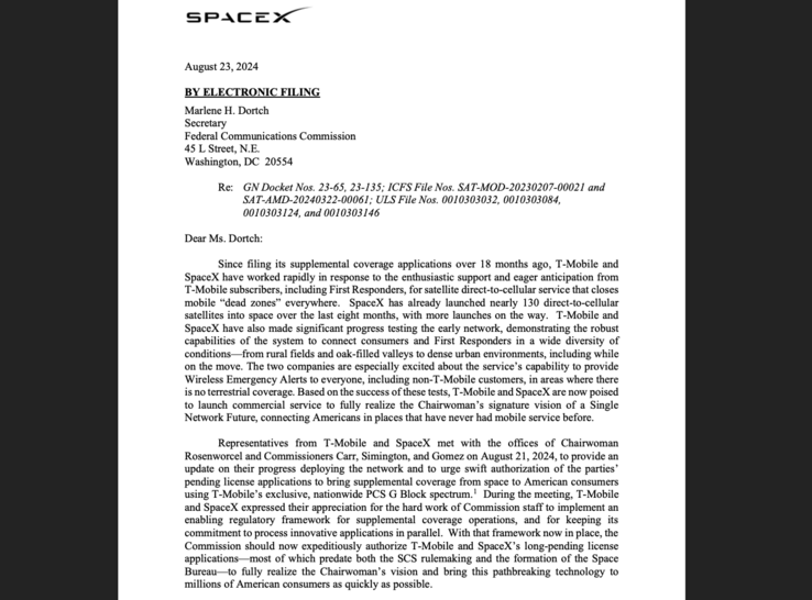 SpaceX 致联邦通信委员会的论证函