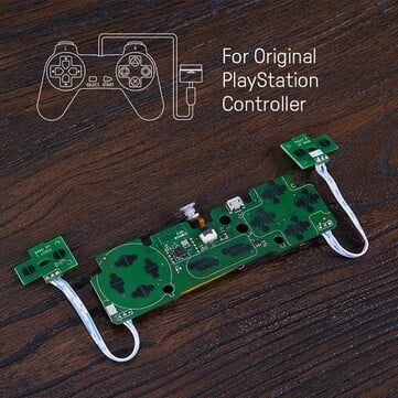 Mod Kit PCB 可安装在原版 PlayStation 控制器的底盘上。(图片来源：8BitDo）