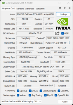 GPU-Z NvidiaGeForce RTX 4080 笔记本电脑