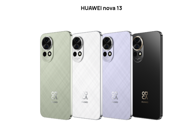 华为 Nova 13 的黑、紫、白、绿四种配色（图片来源 : 华为）