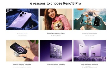 Oppo Reno 13 的主要亮点（图片来源：Oppo - 机器翻译）