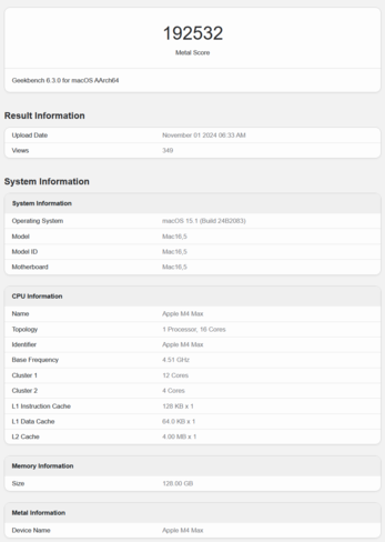 Apple M4 Max Geekbench GPU 性能（图片来源：Geekbench）