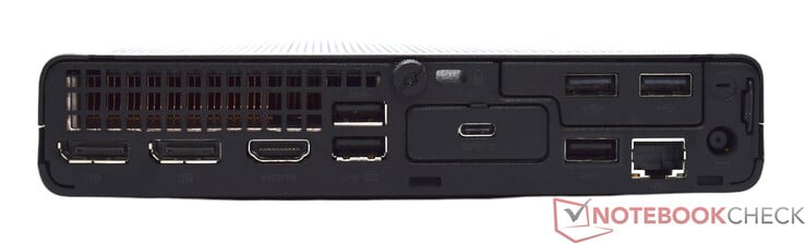 后部：2x DisplayPort 1.4、HDMI 2.1、3x USB Type-A 10 Gbit/s、2x USB Type-A 2.0、USB Type-C 10 Gbit/s、RJ45 GBit-LAN、电源接口