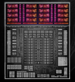 Ryzen AI Max+ 395 插图，CPU 显示为红色（来源：AMD）