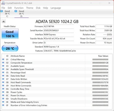 ADATA SE920 支持 PCIe 4.0 x4