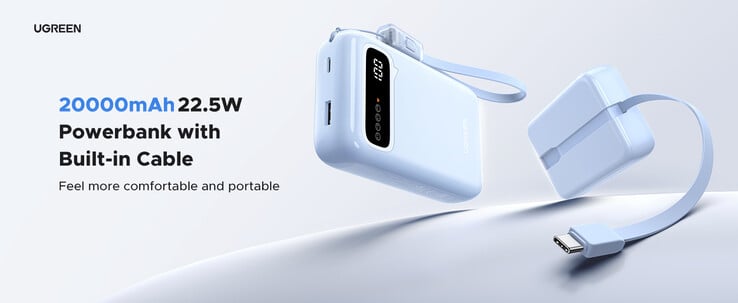 带内置电缆的 Ugreen 20000mAh 22.5W Power Bank。(图片来源：Ugreen）