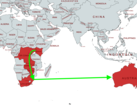 谷歌新海底光缆的拟议路线横跨非洲南部和印度洋。(图片来自 MapChart，有编辑）。