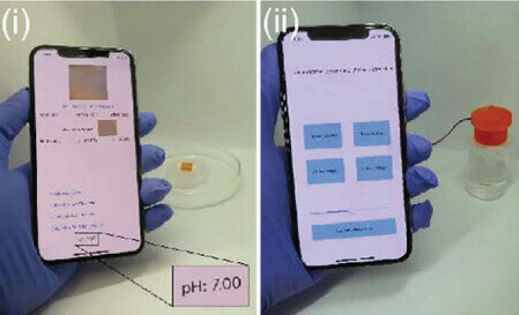 用于 i) 传感和 ii) 给药的智能手机应用程序。(图片来源：Advanced Healthcare Materials）