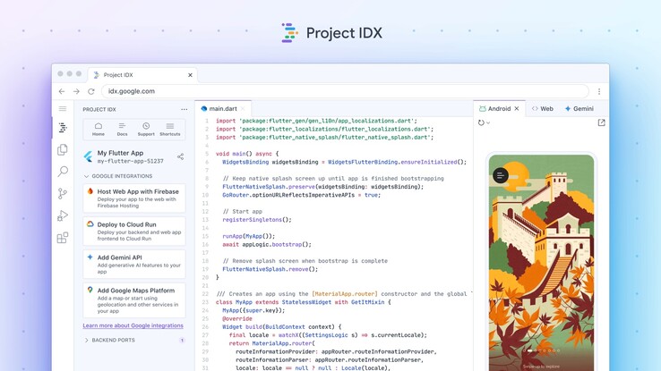 Project IDX 的用户界面（图片：Google）。