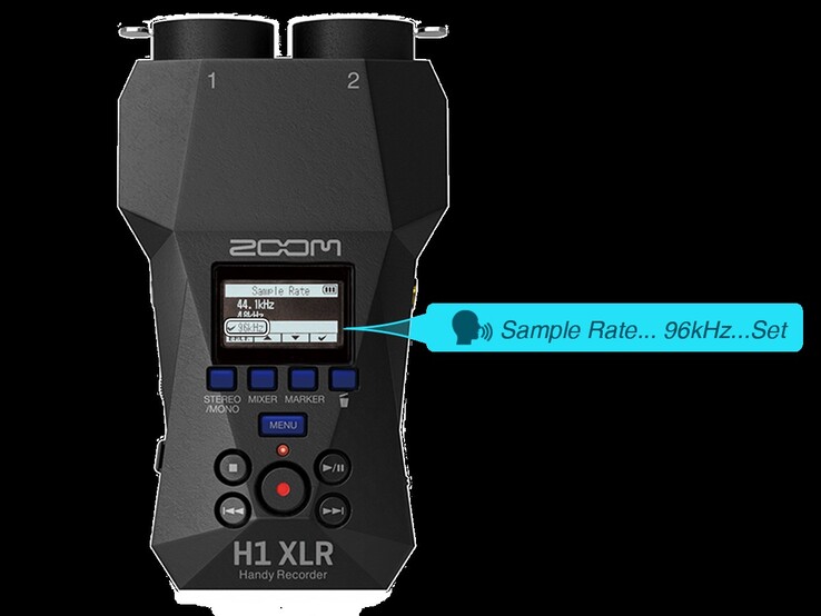 Zoom H1 XLR 接口设计有声音说明，即使是盲人也能操作。(图片来源：Zoom）