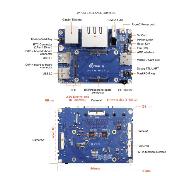 OrangePi CM5 载板。(图片来源：Orange Pi）