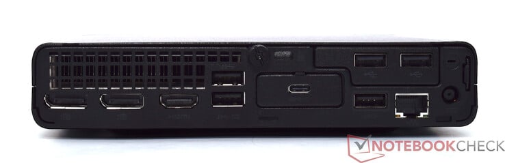 后部：2x DisplayPort 1.4、HDMI 2.1、3x USB Type-A 10 Gbit/s、2x USB Type-A 2.0、USB Type-C 10 Gbit/s、RJ45 GBit-LAN、电源连接器
