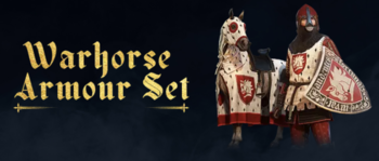 Warhorse Armour Set（战马盔甲套装）包括 Bascinet、Boots、Caparison、Gauntlets、Leg Armor、Pourpoint、Shield 和 Waffenrock。(图片来源：Warhorse Studios)